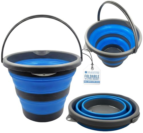 Collapsible Bucket 10L - Durable Silicone Buckets with Handles, Foldable Design - Space Saving Handy Folding Bucket for Camping Accessories, Liquids, Washing, Indoor and Outdoor Use (Blue)