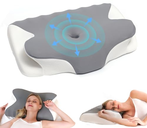 vicihoho Cuscino Cervicale, Cuscino cervicale per collo e spalle, adatto a diverse posizioni del sonno, Memory Foam Pillow, dimensioni: 60 * 41 * 9/12 cm (Light Gray)