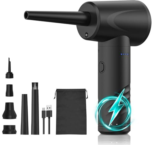 ciciglow Plumeau électrique sans Fil, Plumeau à Air comprimé avec 3 Réglages de Vitesse, Souffleur de Poussière Rechargeable avec 6 Buses pour une Utilisation à Domicile et au Bureau (Version
