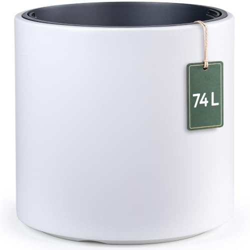 KONZEPT Blumentopf 47 cm Durchmesser mit Einsatz – Pflanzkübel groß außen 74 L, Blumenkübel Outdoor aus Kunststoff, UV- & frostbeständig, Kratzfest, für Innen, Balkon, Terrasse & Garten, Weiß