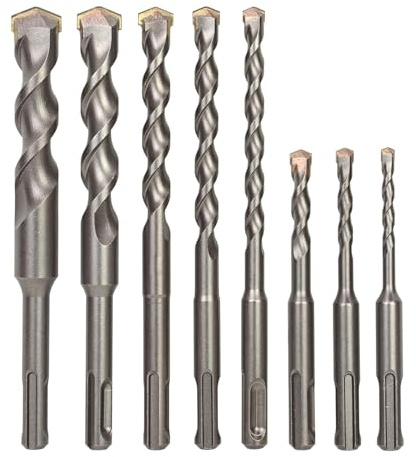 SDS-Plus hammarborr, 8 delar, professionell betongborr, 8/10/12/14/16 mm x 190 mm & 6/8/10 mm x 140 mm stenborr, sten, för sten, betong, natursten, tegelvägg