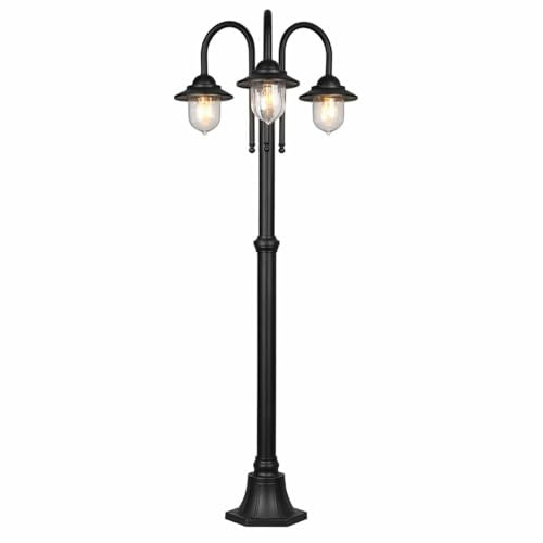 TEKHOME Lampione da Giardino 3 Luci E27 IP54, Lampada da Esterno Stile Classico, Palo Luce per Viale Parco Cortile, Nero/Bianco – PT-03 (NERO)