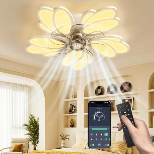Ventilatore da Soffitto con Luce e Telecomando,64cm Lampadario Ventilatore da Soffitto Silenzioso con 6 Velocità,3000-6500K Dimmerabile,Memoria,Timer,Plafoniera LED per Soggiorno Camera da Letto