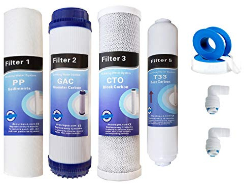 Depuragua - Kit Ricambi Osmosi Inversa | Filtrazione Acqua | Set Completo 4 Filtri | Resistente | Filtri per Depuratore Osmosi Inversa | Compatibili HIdrosalud Hidrobox | In Line
