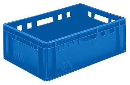 Pack of 5 Blue 40 Litre Strong Plastic Euro Stacking Containers (60 x 40 x 20cm) Stackable Boxes with Hand Holes and Solid Sides and Bases