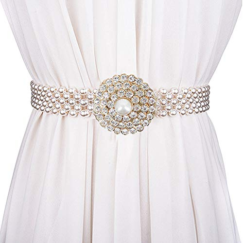 Mega Damen Perlen Gürtel Schnalle Elastischer Gürtel Brautgürtel Braut Strass Hochzeit Sash Taillengürtel Hüftgurt für Kleid (Weiß 11)