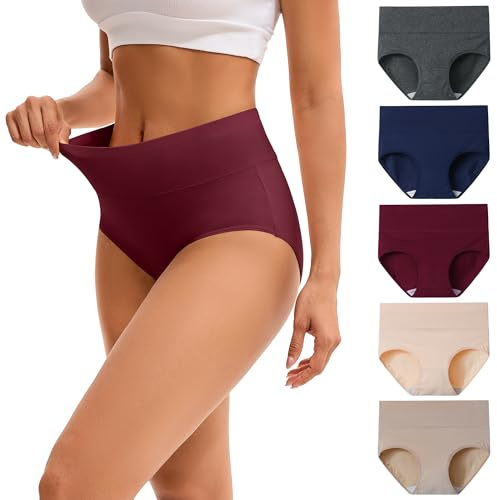 INNERSY Culotte Femme Coton Taille Haute Slip Confort Shorty Doux Lot de 5 | Sous-vêtements Confortable, Couverture Complète, Sans Étiquette, Entrejambe 100% Coton, Post Accouchement, Sport, Quotidien