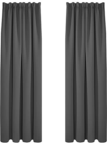 Deconovo Vorhang mit Kräuselband Blickdicht Thermovorhang Deko Dunkelgrau | 2er Set, H 290 x B 140 cm, Schlafzimmer Gardinen, für Schlafzimmer, Thermal Curtains, Sichtschutz, UV-schutz, Übergardinen