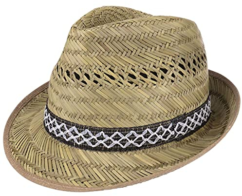 Lipodo Erntehelfer Sonnenhut Trilby-Look Hut leichtes Stroh Garnitur Damen Herren Made in Italy Frühling Sommer Natur 61 cm