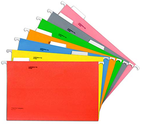 A4 Suspension File Holder with Tabs and Inserts,7 Assorted Colors Hanging Document Filing Storage Folders Filing Cabinet Foolscap File Paper Divider for School Office Stationery Supplies