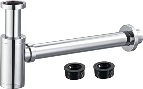 Prokira® - Sifón para lavabo, accesorio de desagüe de acero inoxidable, 1 ¼, incluye juntas de goma