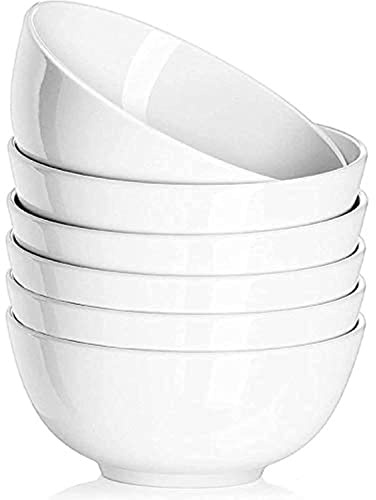 DELLING 10 Oz Porcelain Bowls Set of 6 - White Ceramic Small Serving Bowls for Dessert Snacks Ice Cream, Condiment Side Dish Bowls, Microwave Dishwasher Oven Safe, Stackable