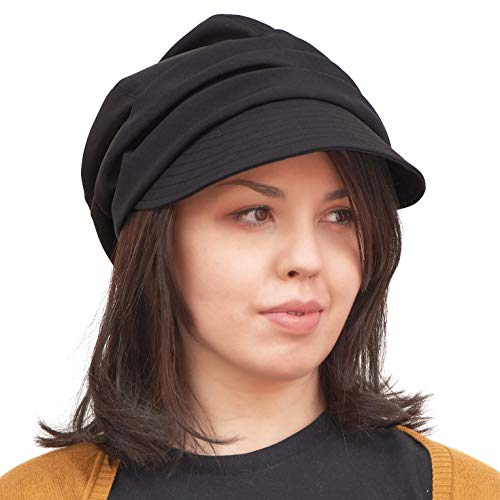 CHARM Bio-Baumwolle Sonnenhut für Frauen - Sommer Frühling Klappvisier für UV-Schutz, Chemo Empfindliche Haut Schwarz