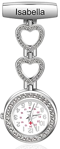 Lam Hub Fong Reloj de Bolsillo Enfermera Personalizado Médico Reloj de Bolsillo con Nombre Grabado Reloj Médico Mujeres Hombres Relojes al Aire Libre Regalo (Plata 1)