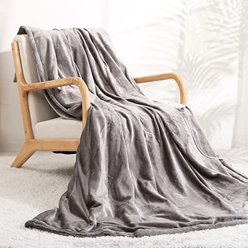 Couverture Chauffante Électrique Flanelle Large 150x200cm, 10 H d'arrêt Automatique Protection, Chauffage Rapide et Uniforme, Affichage Numérique et Contrôle Intelligent de la Température, Lavable