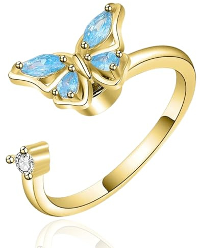 Halukakah 18K Vergoldet/Platiniert Angst-Spinner-Ring: Stilvoller Diamantherz-Stressabbau-Schmuck mit Perlen-Spinner, Himalaya-Salz Hinzugefügt, Verstellbar, Geschenk für Frauen, Teenager, und Mutter