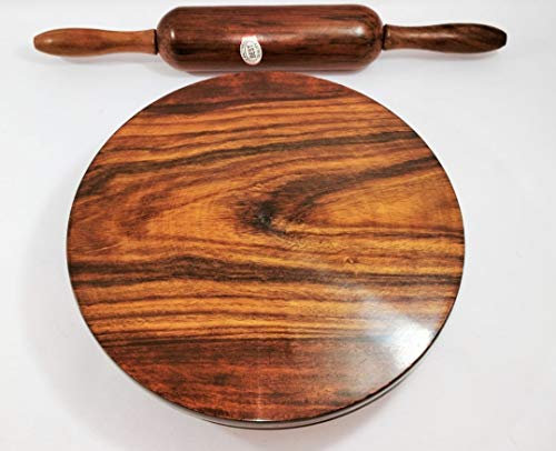 Chakra en bois, planche de service, chakra chapati rond, parfait pour faire des chappati à la maison, roti/chapati en bois, planche à rouler et rouleau à pâtisserie (Chakla Belan sheesham)