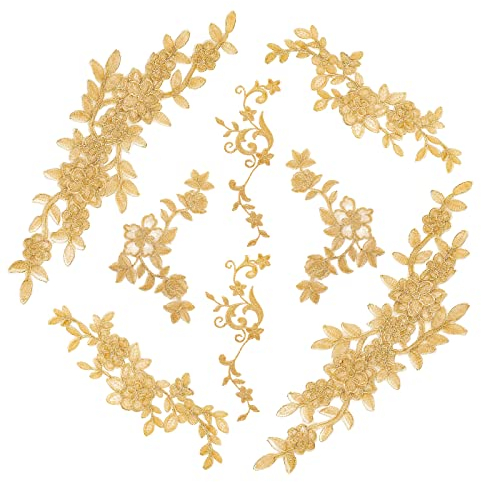 NBEADS 8 Stück Stickerei Spitzen Blumen Patches,Aufbügeln Patches Annähen Aufnäher Goldene Florale Spitzenapplikationen Für Hochzeitskleider Dekoration Reparatur Kleidung Rucksäcke Jeans Mützen