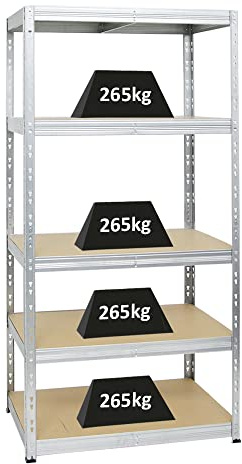 PROREGAL Schwerlastregal Tiger Verzinkt 180x90x60cm für Gesamtlast 1365kg Kellerregal, Steckregal, Garagenregal, Lagerregal