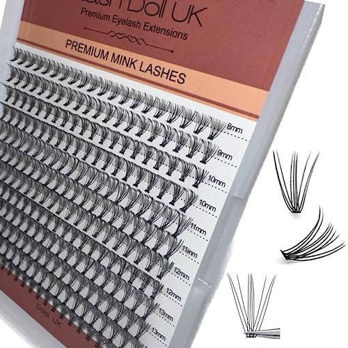Lash Doll UK Premade Individual Cluster Lash Extensions Kit, DIY, 10D, 20D, 30D, 40D, 100D, Clusters 8-16mm, D Curl, Spoolie Brush, With Glue, Tweezers, Seal & Remover (10d)