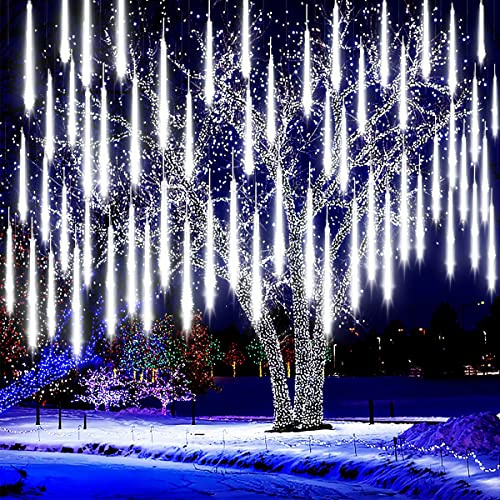 Auniq LED Meteorschauer Regen Lichter Meteor Lichterkette Außen Wasserdichte Schneefall Lichterketten 30cm 10 Tube Schnur 240 LED Fallende Regen Lichterfür Dekoration Garten Hochzeit Weihnachten Party