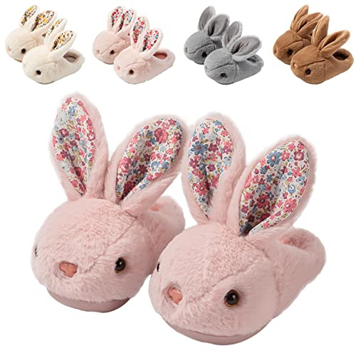 Hitopteu Kids Bunny Slippers - Cute Plush Winter Warm House Shoes Anti-Slip Rabbit Slippers for Toddler Boys & Girls