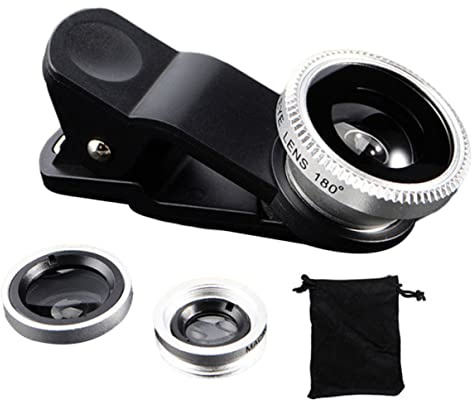 Téléphone Fisheye Lens 3in1 Wide Angle Fish Eye Macro Lenses Clip-on Universal Lens Silver, Lentille Mobile Phone, Lentilles Téléphoniques Fisheye, Lentins Macro Fisheye