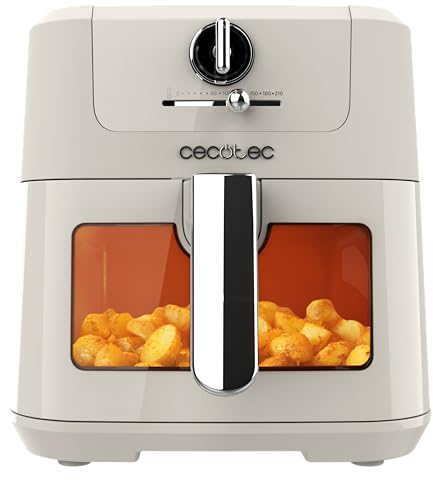 Cecotec Friggitrice ad Aria Cecofry Antique 5000 Window. Air Fryer 1500 W, Digitale, Capacità 5,5 L con Finestra, Tecnologia PerfectCook, Design Retrò, Termostato Regolabile Fino 60-200 ºc