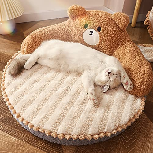 Qcwwy Katzenbett, Möbel, Waschbar, Gemütliches Katzen-Wärmekissen für Katzen, Hunde, Haustiere, Katzenbett, Hohe Rückenlehne, Ganzjährig, Umarmungsdesign (Kleiner Bär)