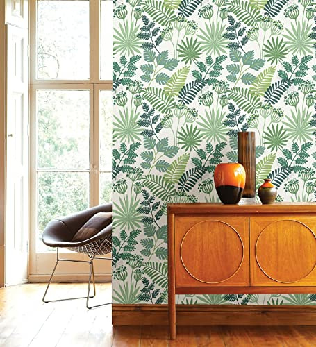 GAULAN 682330 Papier peint fleurs et feuilles vert et blanc pour mur salon chambre couloir salle à mange tête de lit hall d'entrée escalier - Rouleaux de 10 m x 0,52 m