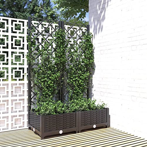 Yolola Pflanzkasten Mit Rankgitter Pflanzkübel mit Spalier Blumenkasten mit Rankgitter, Pflanzkasten für Kletterpflanzen, Hochbeet mit Spalier, Blumenkübel für Garten Schwarz 80 x 40 x 121,5 cm PP