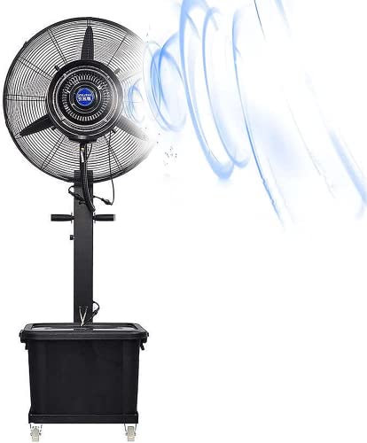 Locuetyn 90° Oscillating Misting Fan Standing Pedestal Fan with Mist, Industrial 3 Speeds Cooling Fan for Patio, Outside Restaurant, Garage, Gym