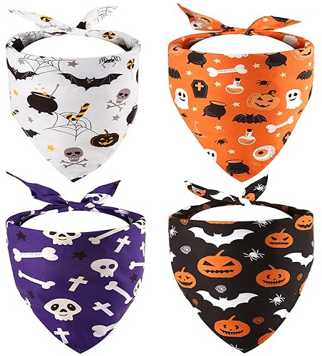 4st Hund Bandana, Halloween Dreieckstuch Kürbisse Hundehalstuch Waschbar Atmungsaktiv Haustier Halstuch für Kleine Mittelgroße und Große Hunde und Katzen
