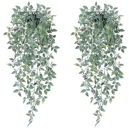 XongSyue Hanging Plant, 2 Pack Artificial Hanging Plants with Pot, Greenery Fake Plants, Faux Fake Mandala, Artificial Plants Indoor Outdoor Wall Decor for Home Office Patio Table Shelf