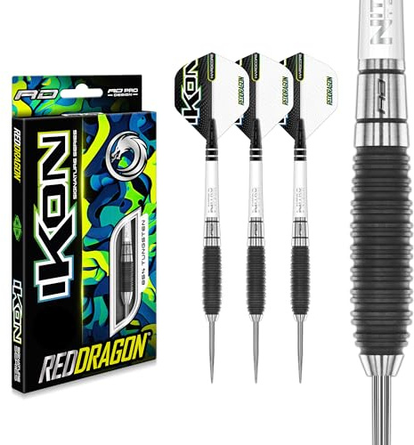RED DRAGON Ikon Signature Series Professionelles Wolfram Steeltip Dart Set mit Flights und Schäften