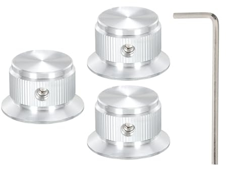 QUARKZMAN 3 Stück Aluminium Potentiometerknöpfe mit 6 mm Holedurchmesser, 24(AD) x14.5(H) mm Gitarre Knopf mit Schraubenschlüssel, Silber