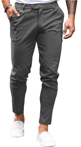 Fezia herr chinos byxor bomull slim fit tygbyxor casual stretch byxor män slip-on byxor, Mörkgrå, XL