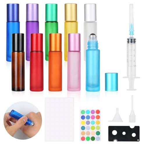 Samulee 10 pcs Roll on Aceites Esenciales, Botellas Roll On Cristal para Aceites Esenciales, 10 ml Vidrio Botellas de Aceites Esenciales con Rodillos, para Perfumes, Aromaterapia