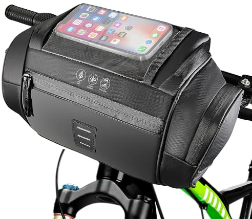 WOTOW Fahrrad Lenkertasche, 4,8L reflektierende Fahrradtasche mit Touchscreen Handyhalterung - wasserdichte Eva Aufbewahrungstasche mit Schulterriemen für Straße Mountainbike Radfahren Reisen