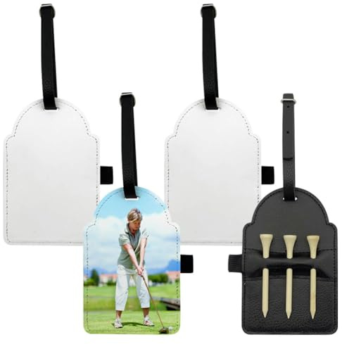 BAOZOON 4 Stück Sublimations-Teehalter mit 12 Golf-Tees, tragbare PU-Leder-Golfball-Tag-Aufbewahrungstasche, DIY-Wärmeübertragung, Golftee-Tasche mit Gürtelclip