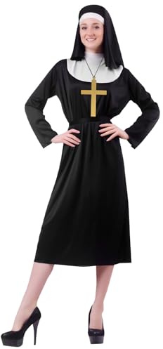 Aomig Disfraz Monja Mujer, Vestido Fancy Dress, Gorro Collar M