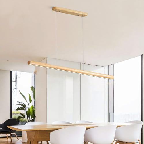 LED Pendelleuchte esstisch holz dimmbar, Moderne dimmbar mit Fernbedienung Esstisch Hängeleuchte, moderne Linear design wohnzimmerlampe für büro Esszimmerlampe Küchenlampe Hängend Leuchte (120cm)
