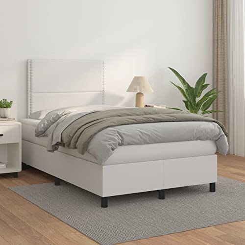 qohoio Boxspringbett mit Matratze Weiß 120x200 cm KunstLED Bett Boxspringbett Bett Mit Matratze Polsterbett Schlafzimmer MöBeler - 3142774