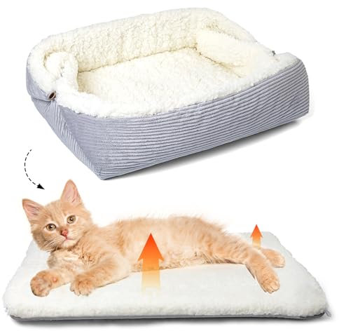 MAIYADUO Weiches Katzenbett Waschbar 42x38 cm Plüsch Haustierbett für Kleine Hunde und Katzen - 2 in 1 Katzenkissen Katzendecke Katzensofa Nest Bett