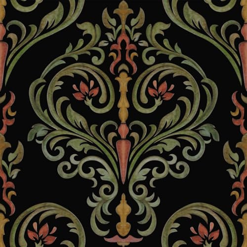 Boho Victorian Floral Wallpaper Peel and Stick Vintage Elegant Botanical Dark Mysterious Red Flowers Green Leaf Wallpaper Removable Self Adhesive for Bedroom Bathroom Renter Friendly 17.71x118.1