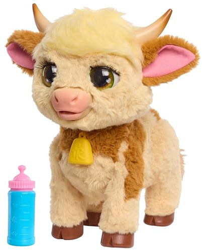 Just Play furReal Maggie, die Kuh, Funktionsplüschtier, interaktives Spielzeug, 50+ Geräusche und Reaktionen, Plüschtier, Kinderspielzeug ab 4 Jahren, 28cm, Hochlandrind