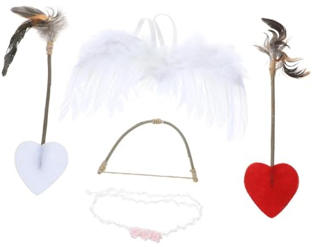 Baby Engelsflügel Kostüm Set (4-tlg) - Weißer Engel Federflügel mit AmorPfeil und Bogen & Stirnband - Neugeborene Fotografie Requisiten für Valentinstag, Babyparty & Fotoshooting (0-12 Monate)