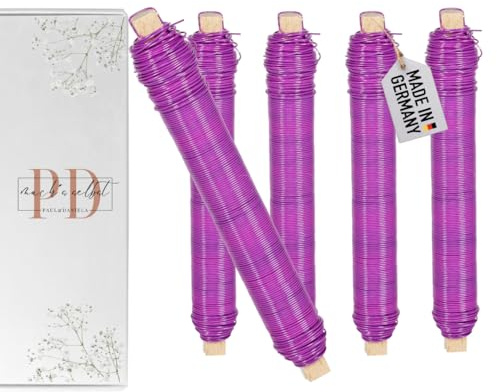 Wickeldraht Lila, Flieder 0,65 mm Draht Basteldraht Metalldraht Blumendraht Bindedraht Biegedraht Pflanzendraht Dekoband Dekodraht (5, Lila, 13,5)