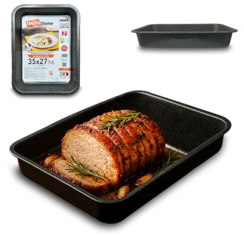 Arca, Teglia Rettangolare Alta 35x27x6 cm per Forno, Antiaderente e Bordata, Adatta alla Lavastoviglie, Ideale per Pizza e Altre Ricette, in Alluminio, Made in Italy