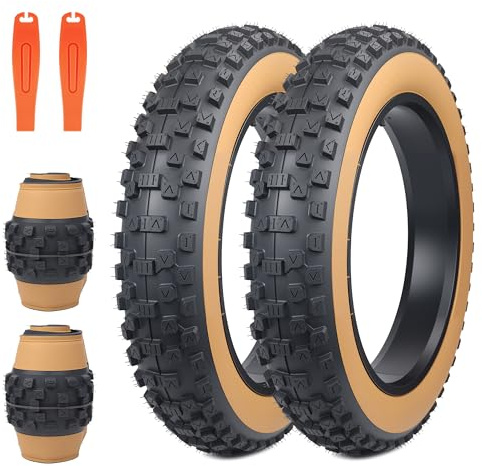 ZUKKA Elcykeldäck på 20 tum, 2 st., robusta, storlek 20 x 4,0, 102–406, vikbara tjocka cykeldäck för elcykel/mountainbike/snöcykel, bruna